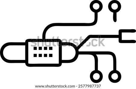 Macro close up of secure data cables with copy space concept as A macro close up of secure data cables connected to a high tech device highlighting the physical layer of data secur