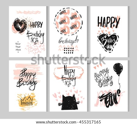 happy birthday card with watercolor hand drawn balloons design
