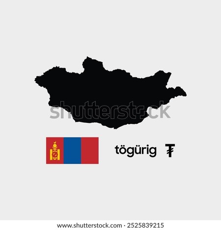 Mongolian Flag. Map And Currency Sign