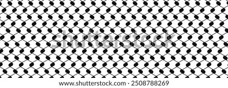 Keffiyeh Pattern, a symbol of resistance, cultural representation, Palestinian identity. Black-white modern geometric seamless pattern ornament. Palestine solidarity scarf vector illustration.