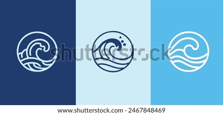 wave logo in circle shape, water splash vector, abstract wave icon