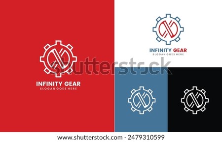 Gear Logo design, gear with infinity icon and multiple color combination, gear design logo template, vector illustration EPS10