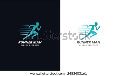 Runner Man silhouette Logo, running club or sports club with slogan template Free Vector EPS10	