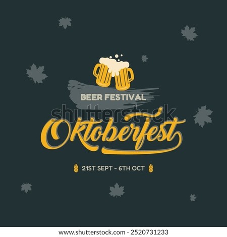 Oktoberfest logo, label, or badge featuring a beer mug and cheers icon. Perfect for Oktoberfest, the iconic German beer festival. Ideal for poster or banner designs. Vector illustration included