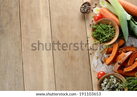 Fresh Organic Vegetables on a Wooden Background with Space For Your Text