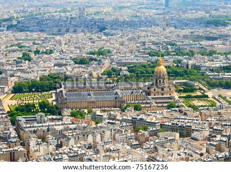 View from Eiffel tower at Invalides\' house and Notre dame, France Paris