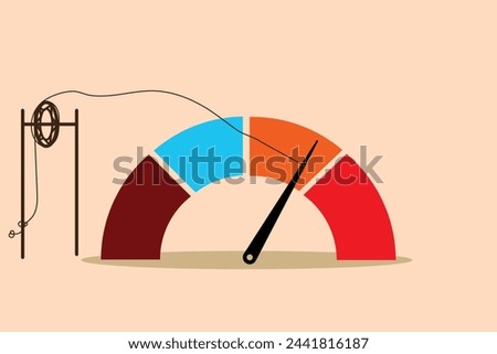 Reduce risk level or decrease stress anxiety meter, lower danger indicator or scale, reduce from red alert meter to be green chart concept, businesswoman pull meter to reduce risk or stress level.