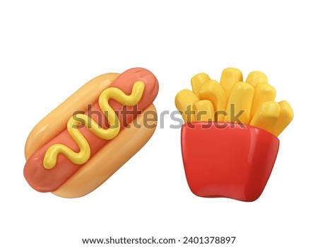 Set of realistic 3d flying hotdogs burger  isolated on white background. Vector illustration