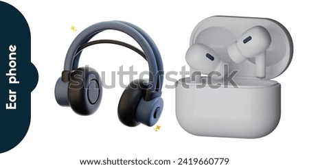 wireless headphones with charging case isolated on white background. earphones for smartphone and tablet. realistic and detailed mockup. stock vector illustration