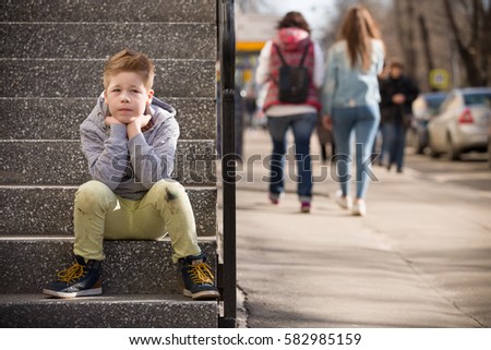 Similar – Image, Stock Photo Child sitting on stairs in skatepark