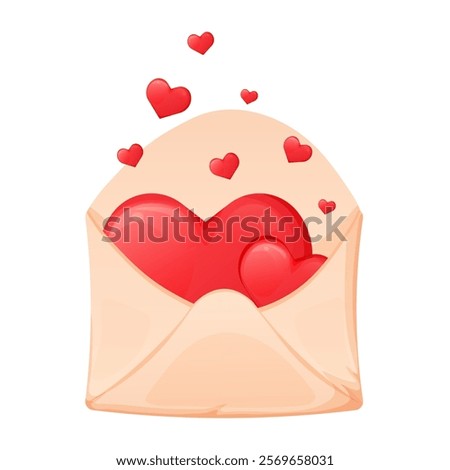 A romantic envelope filled with vibrant red hearts, representing messages of love and affection for Valentine's Day, wedding invites, or romantic-themed designs, this image conveys heartfelt emotions