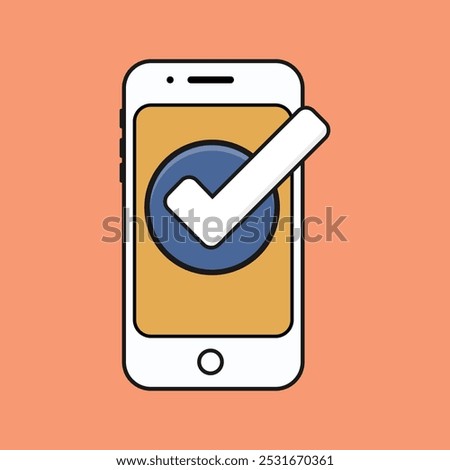 Vector illustration of mobile phone icon, flat smartphone update complete icon with checkmark clipart design