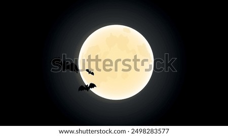 Happy Halloween Spooky Nighttime Scene with full moon and bats horizontal black background.