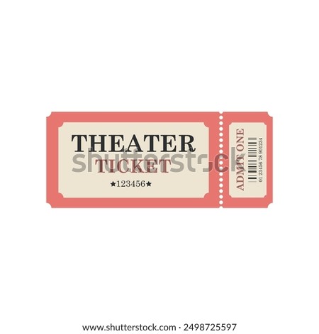 Vintage red theater ticket template white isolated background. Admit one retro ticket. Ticket Admission Entry Event Design