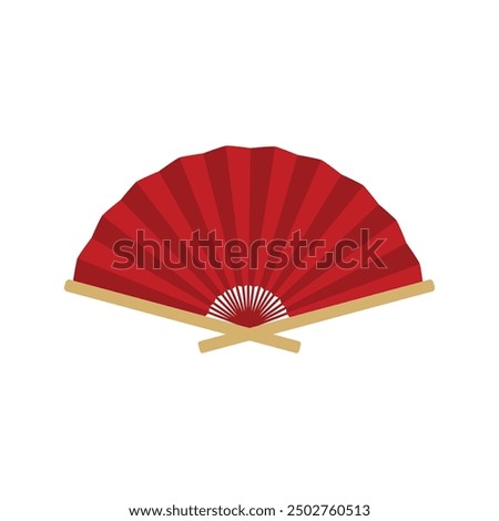 Red Chinese, Japanese paper folding hand fans, fan in vintage style white isolated background. Vector fan icon for decoration and celebration traditional asian holidays