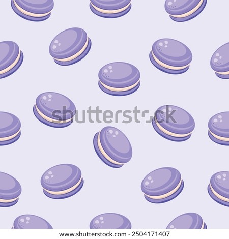 Purple macarons pattern on purple background,background for wrapping paper,kitchen design,vector illustration.