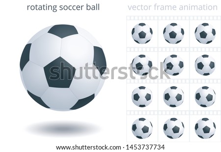 Rotating soccer ball. 3d realistic vector object. Sequence of frames for GIF, flash, CSS animation. Looped spin. 12 frames per second. Sprite sheet. Animated icon of a football equipment. Set of balls