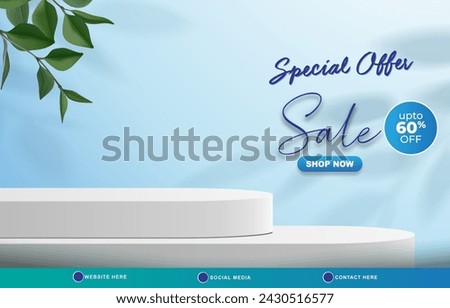 special offer sale template banner with copy space 3d podium for product sale with abstract gradient blue and white background design 15