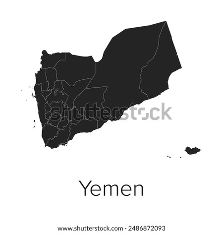 Yemen Map Vector Illustration - Silhouette, Outline, Yemen Travel and Tourism Map