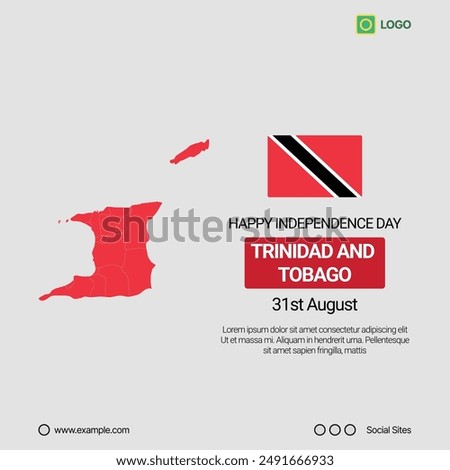 Trinidad and Tobago Independence Day Social Media Banner, Editable Vector Design with Map and Flag