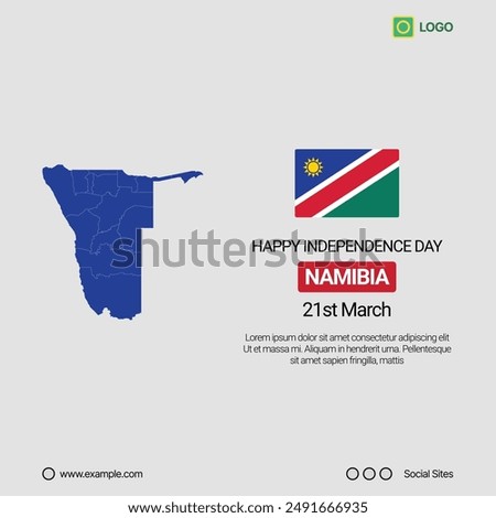 Namibia Independence Day Social Media Banner, Editable Vector Design with Map and Flag