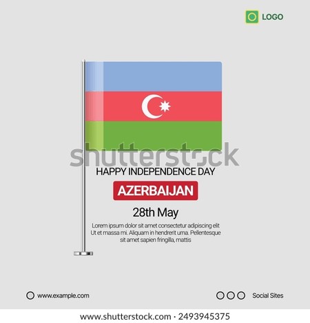 Azerbaijan Independence Day Social Media Banner, Editable Vector Design with Flag