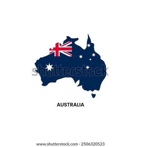 Australia simple vector map outline. Australia national flag map design illustration of Australia country flag inside the map vector.