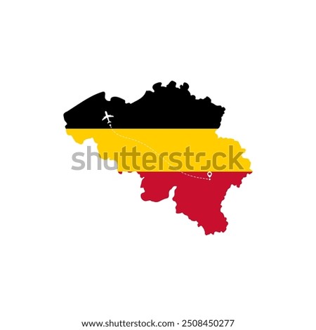 Belgium map and Flag Flight Icon. World travel concept airplane flying Vector Image.