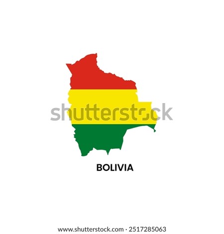 Bolivia simple vector map outline. Bolivia national flag map design illustration of Bolivia country flag inside the map vector.