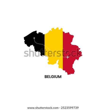 Belgium map and flag Flight Icon. World travel concept airplane flying Vector Image.