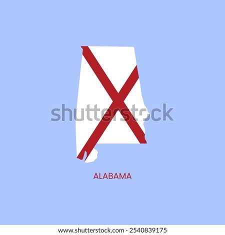 Alabama simple vector map outline. Alabama flag map design illustration of Alabama states flag inside the map vector.