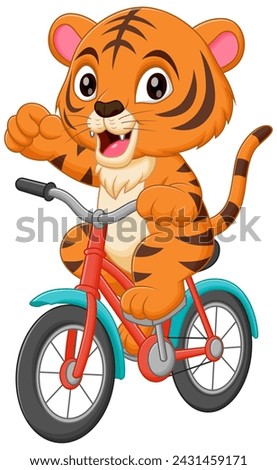 Cute Tiger Riding Bicycle Cartoon Vector Icon Illustration. Animal Sport Icon Concept Isolated Premium Vector