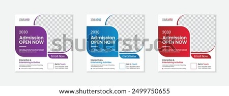 School admission open social media post design, back-to-school promotion square banner layout template, educational Instagram and Facebook post kit, high-quality web banner for enrollment ads bundle