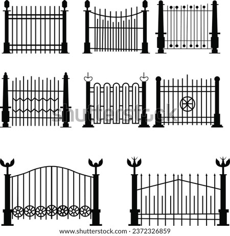 Gate Entrance Tool Collection Icons Set Vector. Garage And Parking Barrier Security Equipment, Metallic