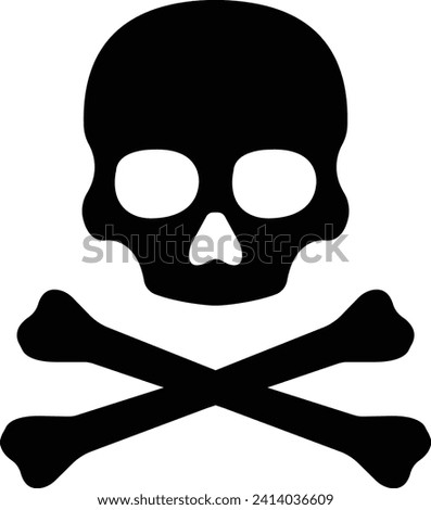 Crossbones or death skull, danger or poison flat vector icon . Skull and bones, a mark of the danger warning, isolated on transparent background. used for mobile, app, logo design, web sites or UI.