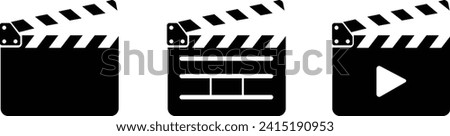 Cartoon regisseur film take board or cinema clapper. Vector film clapboard symbol logo. Movie clapper board. Production, director closed , open clapboard, Clapboard Silhouette, Movie Square Button Set