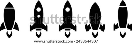 Rocket Launched set Icon Vector Logo Template design, Space related icon, Spaceship icon in flat design. Project start up sign. Creative idea symbol. isolated on transparent background, Flying rocket.