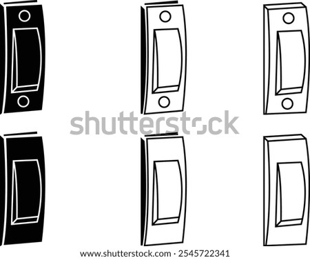 Electric switch icon set. Indoor wall mount on off light or power switcher symbol. Adjustable stroke width. isolated on transparent background, used for mobile app, web design, ui and ux elements.