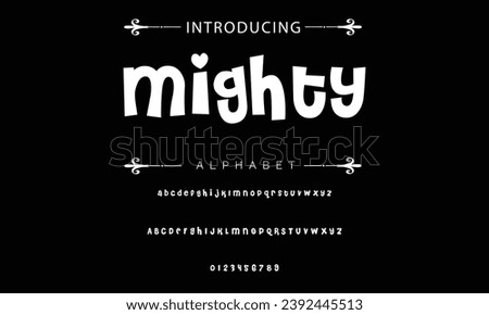 Mighty font modern bouncy typeset, lively friendly alphabet. Playful cheerful letters in Los Muertos Mexican style for menus, labels, signage, ads, crafts and comic book. Vector typographic design