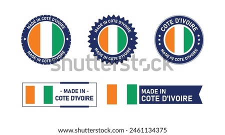 Cote D'ivoire flag, Made in Cote Divoire. Tag, Seal, Stamp, Flag, Icon vector