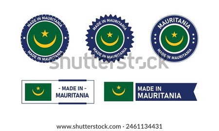 Mauritania flag, Made in Mauritania. Tag, Seal, Stamp, Flag, Icon vector