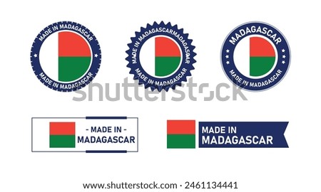 Madagascar flag, Made in Madagascar. Tag, Seal, Stamp, Flag, Icon vector