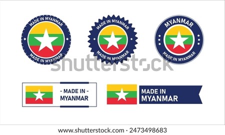 Myanmar flag, Made in Myanmar. Tag, Seal, Stamp, Flag, Icon vector