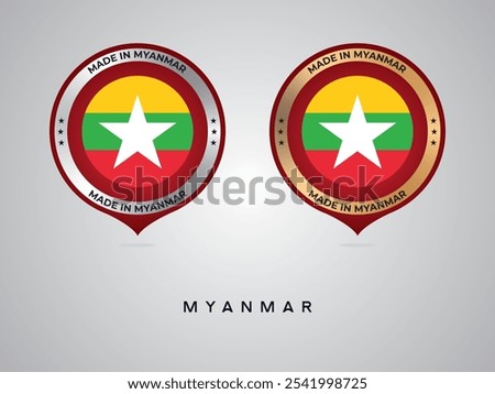 Made in Myanmar. labels, stickers, pointer, badge and symbol of Myanmar flag icon. Collection vector illustration