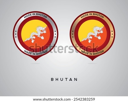 Made in Bhutan. labels, stickers, pointer, badge and symbol of Bhutan flag icon. Collection vector illustration