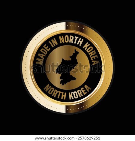 Map of North Korea. Vector illustration. Logo, Icon, and Symbol. North Korea map gold seal. 