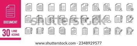 Document thin line icons set. Paper document, folded paper and outline document vector icon. Vector illustration.