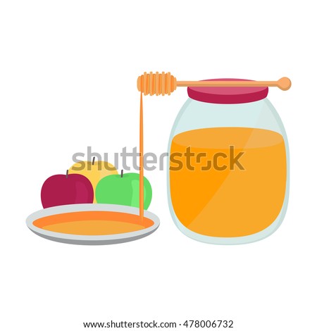 Honey with apples. Vector illustration.