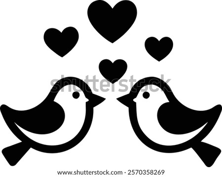 A cute Love Bird silhouette element of Valentine's Day, using solid color icons and vector illustration design.