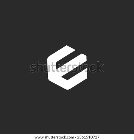 Logo with capital letter E in hexagon shape and line with white background